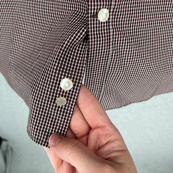 John Varvatos Mens Slim Fit Button Front Shirt Size 17.5 32/33 Black Red Plaid - Picture 4 of 13